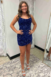 Bodycon Spaghetti Straps Sequins Homecoming Dress with Tassel